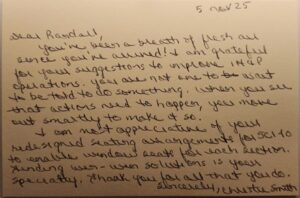 Handwritten Note from DASA, Ms. Christie Smith 